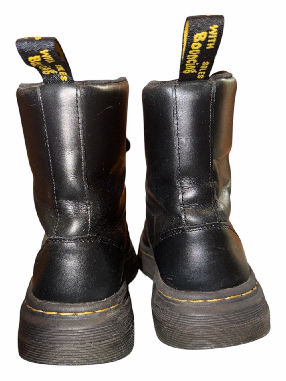 Dr. Martens Black Leather Combat Boots with Yellow Stitching - Picture 3 of 6